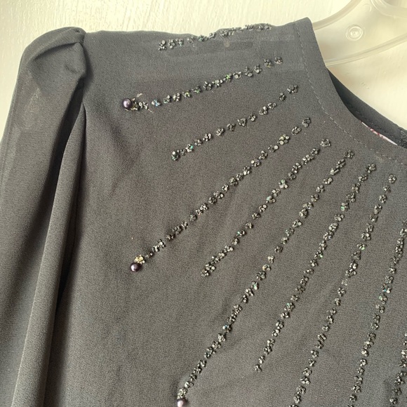 3/$20 Vintage Sarah Taylor black sheer beaded long sleeve blouse. - Picture 2 of 5